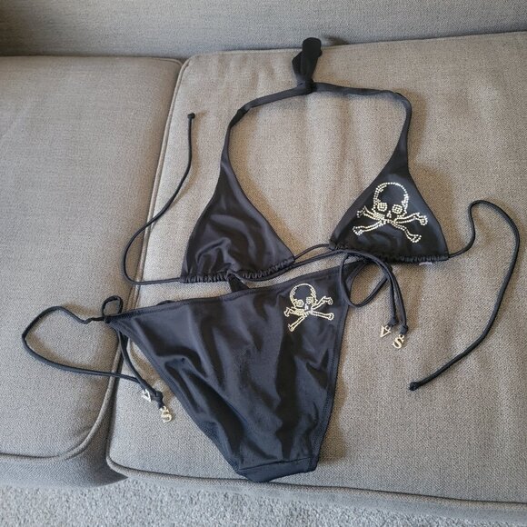 Victoria's Secret Swim Rhinestone Black Skull Bikini Set - Size Small - Picture 2 of 11